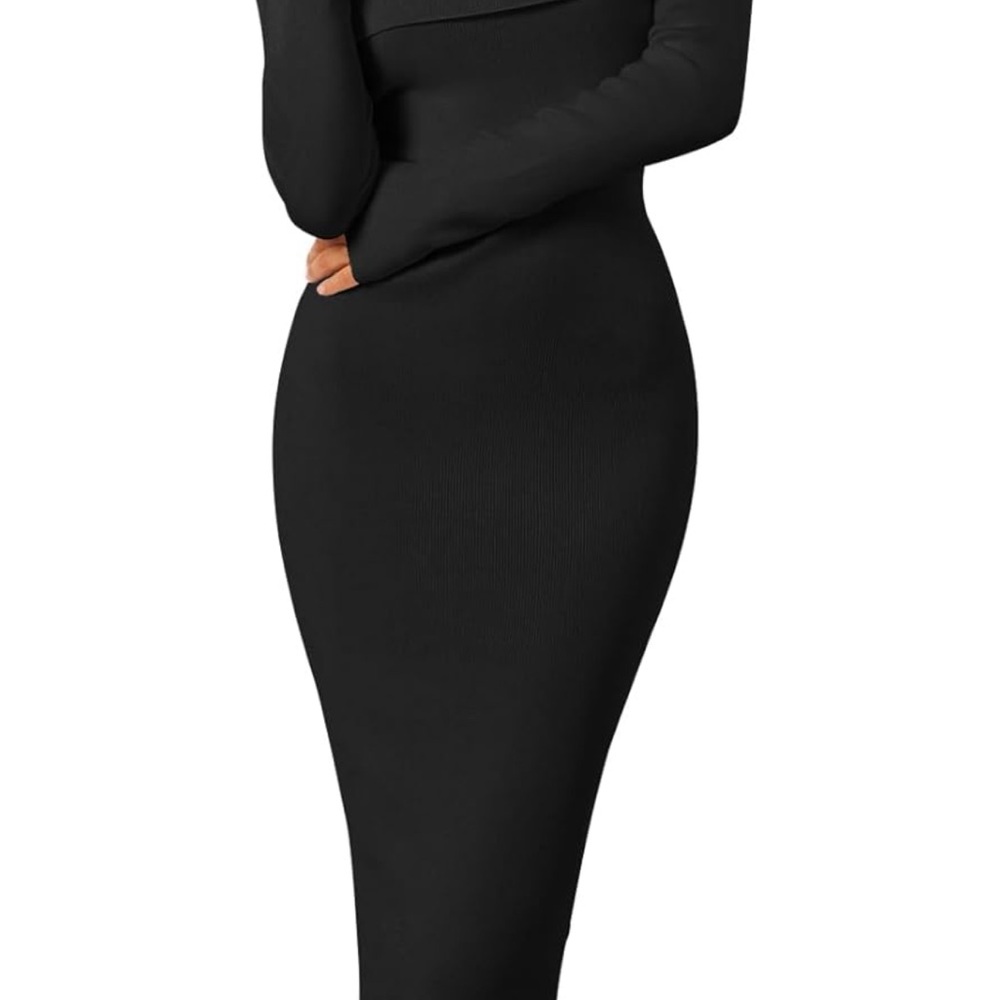 Elegant Off-Shoulder Black Dress - Picture 4 of 7